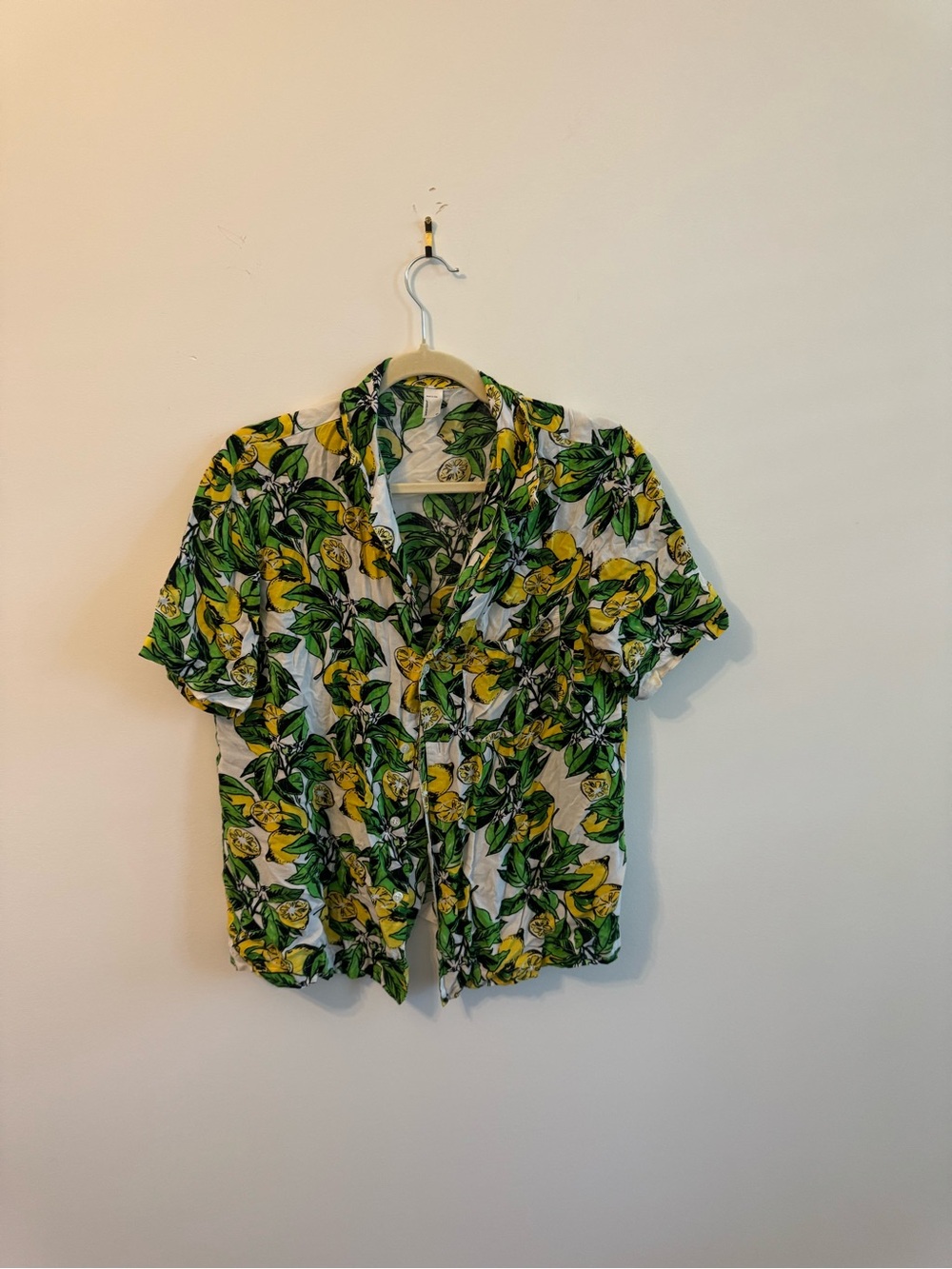 American Apparel Lemon Leaf Short-Sleeve Button-Down - Green & Yellow